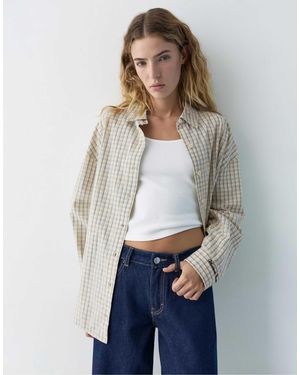 Pull&Bear – kariertes hemd - Weiß