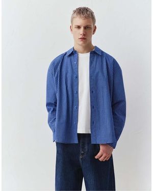 Pull&Bear Long Sleeve Check Shirt - Blue