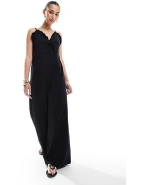 ASOS Cami Ruffle Wide Leg Jumpsuit - Black