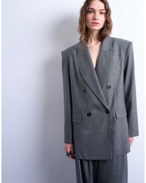 TOPSHOP 80s Double Breasted Oversized Blazer - Gray