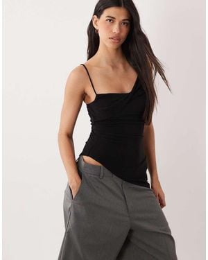 Gina Tricot Asymmetric Ruched Singlet Top - Black