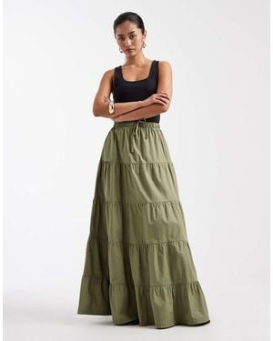 Threadbare Poplin Tiered Maxi Skirt - Green
