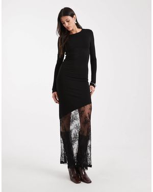 Noisy May Long Sleeve Maxi Dress With Lace Fishtail - Black