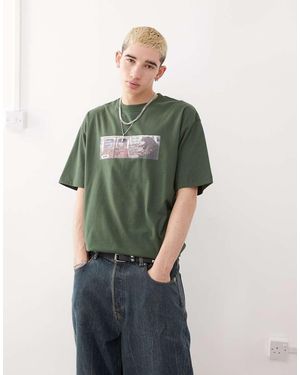 X-Large T-Shirt Con Stampa Frontale Del Logo E Grafica Di Metropolitana - Verde