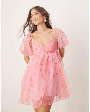 LACE & BEADS Sheer Sleeve Organza Mini Dress - Pink
