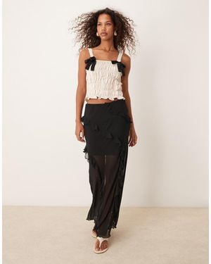 New Look Chiffon Ruffle Maxi Skirt - Natural