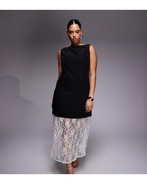 Renee Studio Structured Contrast Sheer Lace Hem Maxi Dress - Blue