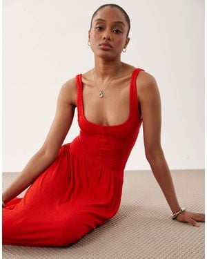 ASOS Asos Design Tall Crinkle Button Through Midi Dress - Red