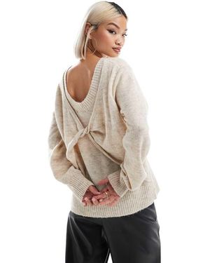 French Connection Maglione Tortora Mélange Con Dettaglio Incrociato Sulla Schiena - Neutro