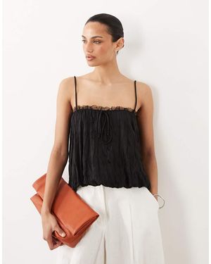 ASOS Cami Van Kreukelstof Met Bolle Zoom En Rand Van Mesh - Zwart