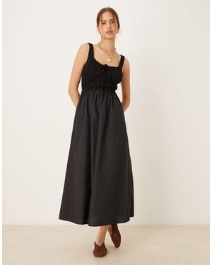 ASOS Shirred Bust Cotton Mix Summer Midi Dress - Black