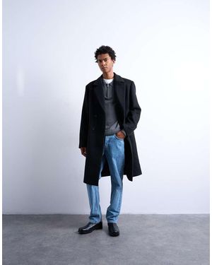 TOPMAN Abrigo De Doble Botonadura De Mezcla De Lana De -Gris - Azul