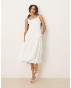 Abercrombie & Fitch Vestito Midi A Palloncino Bianco Con Vita Scesa - Neutro