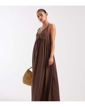 Only Petite Vestito Lungo Con Scollo A V Cioccolato - Marrone