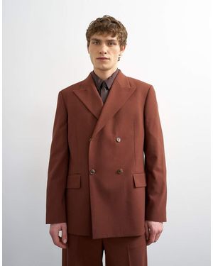 TOPMAN Relaxed Double Breasted Wool Touch Suit Jacket - Brown