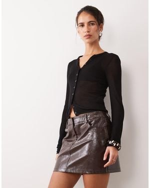 New Look Cracked Vinyl Mini Skirt - Black