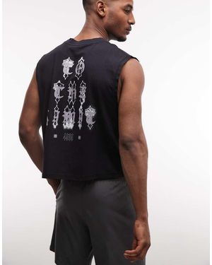 4505 Heavyweight Quick Dry Cropped Cotton Tank With Back Graphic - Black