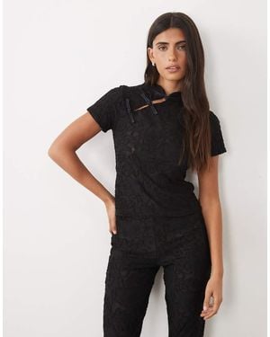 Missy Empire Lace Mandarin Collar Top - Black