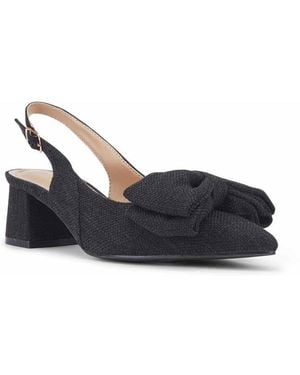 SEQWL Slingback Block Heel Dress Court Shoes Pointed Toe With Bow Detail - Blue