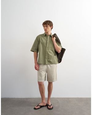 TOPMAN Relaxed Fit Crop Short Sleeve Herringbone Shirt - Green