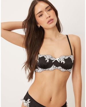 KAT THE LABEL Jean Lace Detail Underwired Bandeau Bra - Black