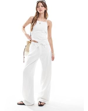 Pull&Bear Wide Leg Jean With Tie Waist Detail Co-ord - White