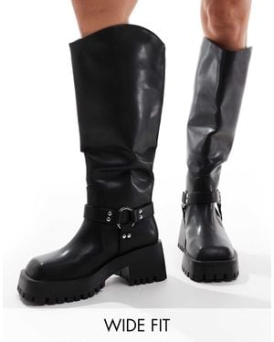 Raid Wide Fit Ultra Biker Knee Boots With Square Toe - Black