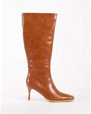 Glamorous Botas Por La Rodilla De Tacón Con Puntera Cuadrada En Tono-Marrón