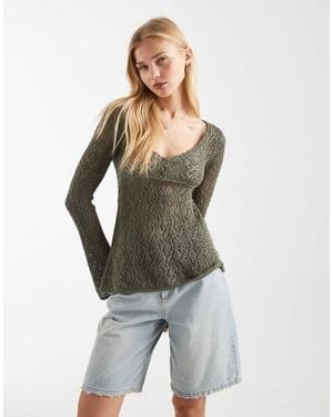 Hollister Long Sleeve Boho Babydoll Top - Grey
