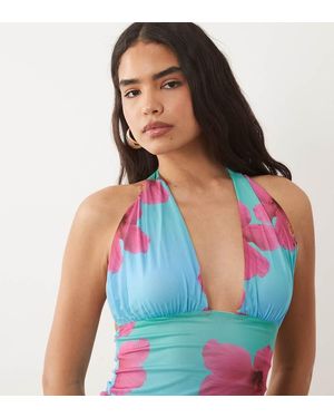 Kaiia Exclusive Slinky Halterneck Plunge Hammock Top Co-Ord - Blue