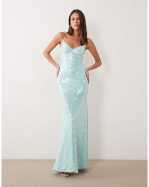 Wanderdoll Rhea Sequin Cami Cup Detail Maxi Dress - Blue
