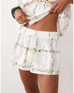ASOS Drawcord Jersey Broderie Short - White