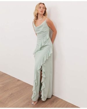 ANAYA Waterfall Ruffle Cowl Neck Cami Maxi Dress - Green