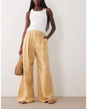 Mango Linen Mix Tailored Pants - Natural