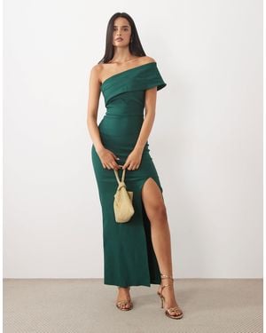 Vesper Bengaline Off-shoulder Foldover Maxi Dress - Green