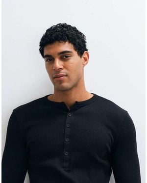ASOS T-Shirt Attillata A Maniche Lunghe Nera A Coste Con Colletto Serafino - Blu