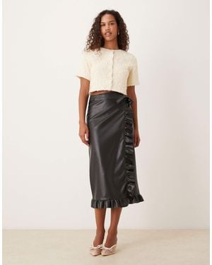 Never Fully Dressed Jaspre Pu Ruffle Midi Skirt - White