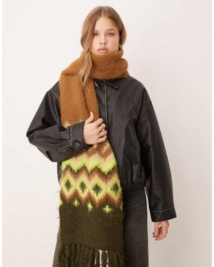 ASOS Knitted Fairisle Pattern Scarf With Tassels - Brown