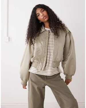 Monki Ruched Back Bomber Jacket - Brown