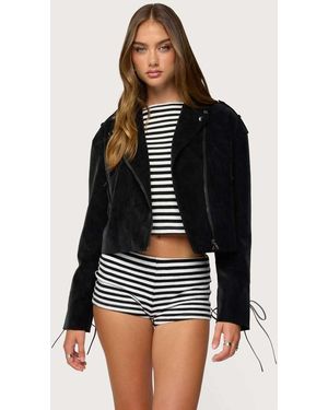 Edikted Ryder Faux Suede Biker Jacket - Black