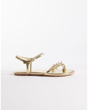 Public Desire Elina Strappy Flat Sandals With Sea Shells - Metallic