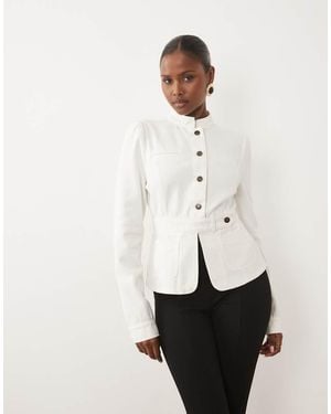 Lioness Brooklyn Mandarin Collar Denim Utility Jacket Co-ord - White