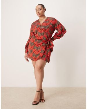 Never Fully Dressed Satin Wrap Tie Side Mini Dress - Red