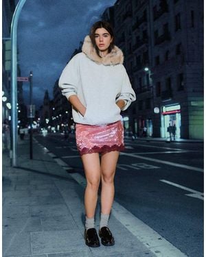 Bershka Oversize Fur Hood Sweatshirt - Blue