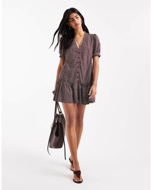 Miss Selfridge Printed Spun Smock Dress - Brown