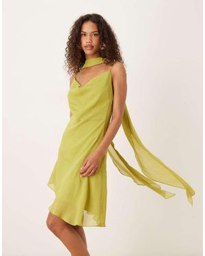 Six Stories Scarf Neck Asymmetric Ruffle Mini Dress - Yellow
