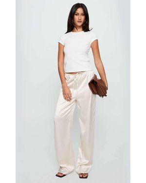 Princess Polly Soulstar Satin Drawstring Waist Wide Leg Pants - White