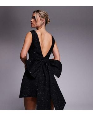 Jaded Rose Petite Stretch Low Bow Back Mini Dress - Black