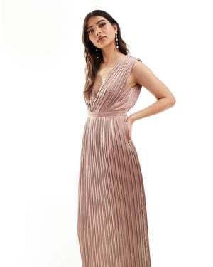 TFNC London Bridesmaid Satin Pleated Maxi Dress - Pink