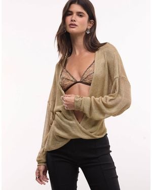 ASOS Plunge Long Sleeve Asymmetric Top - Metallic